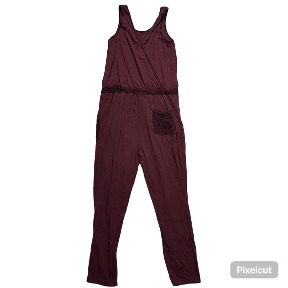 Anthropologie T.La Gemistus CrossBack Jumpsuit Romper Size S Burgundy Sleeveless - Picture 3 of 9
